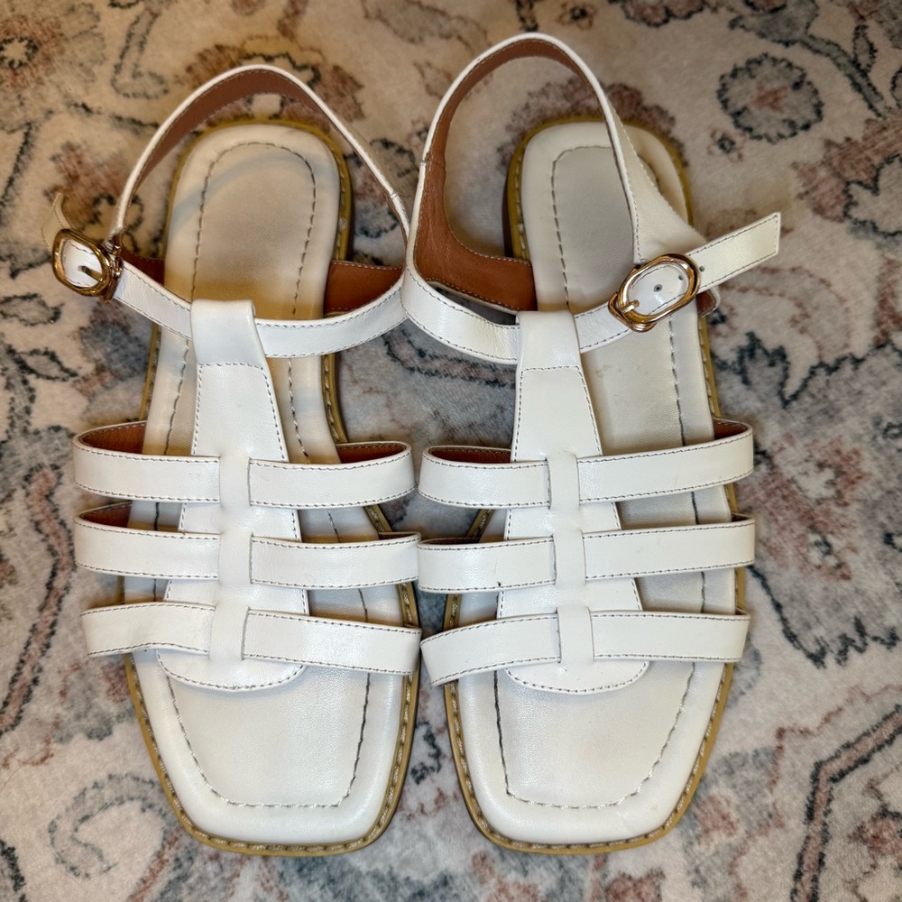 GENUINE LEATHER Fisher White Strappy Sandals